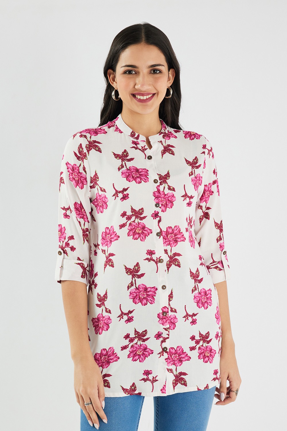 Printed Rayon Collared Women's Tunic