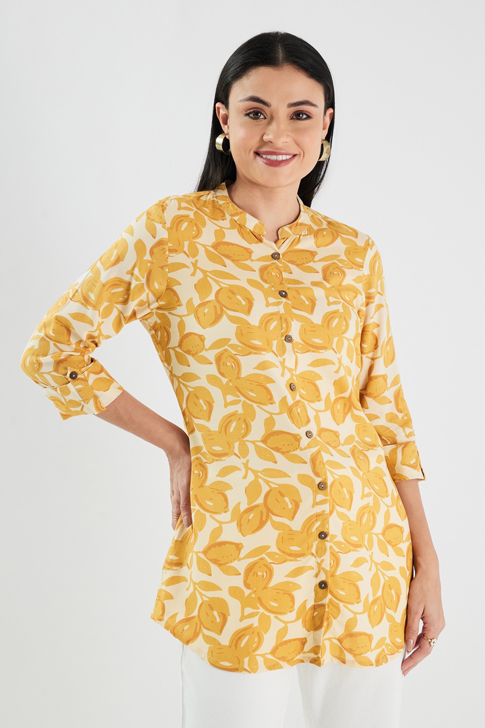 Printed Rayon Collared Women's Tunic