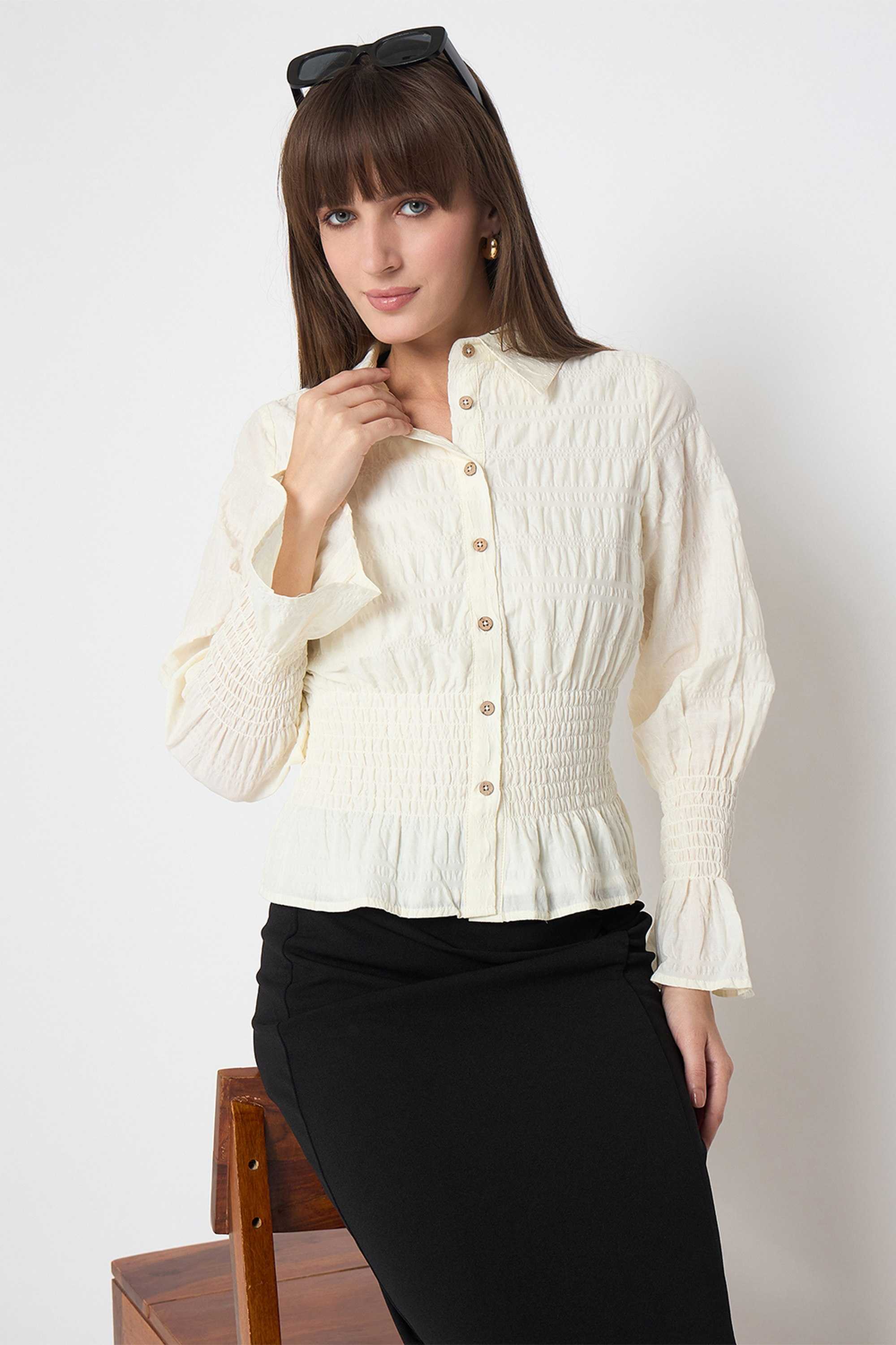 Madame Solid Cotton Relaxed Fit Women's Casual Shirt
