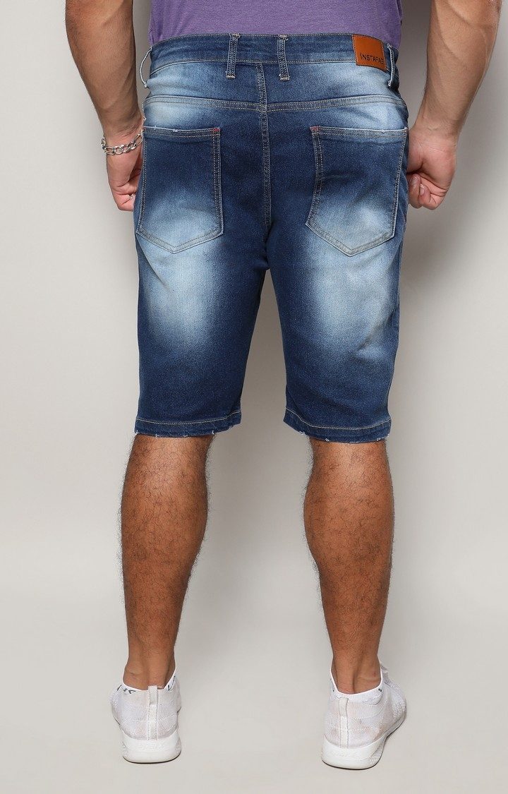Men's Navy Blue Ripped Shorts