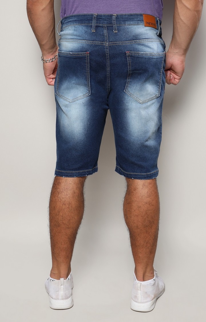 Men's Navy Blue Distressed Denim Shorts