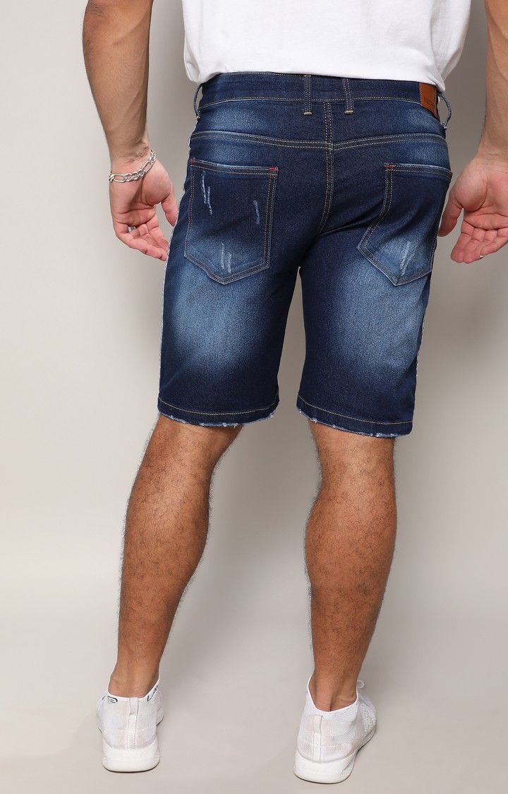 Men's Dark Blue Side-Striped Denim Shorts