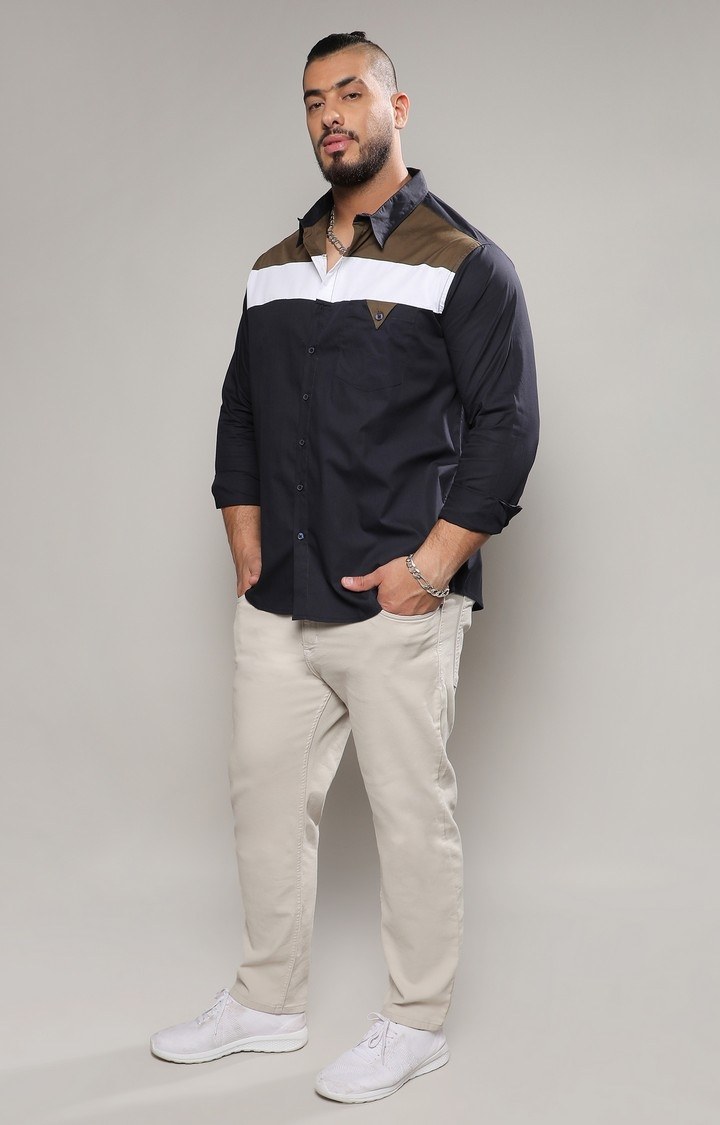 Men's Blue Colourblock Casual Shirts