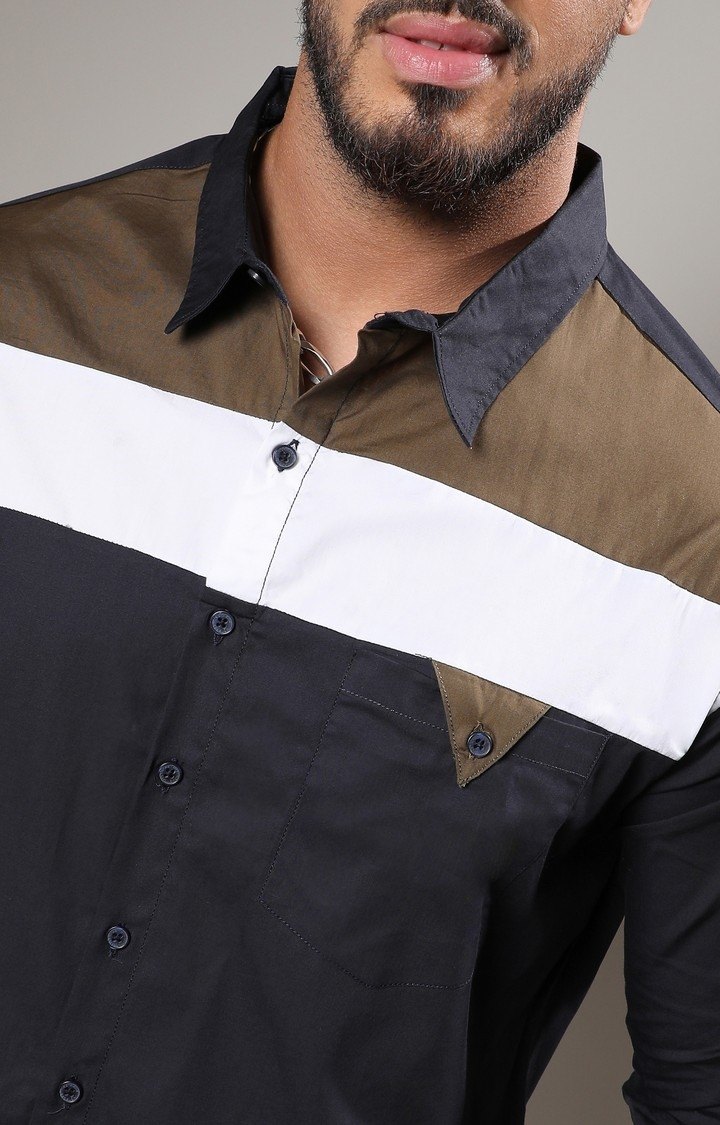 Men's Blue Colourblock Casual Shirts