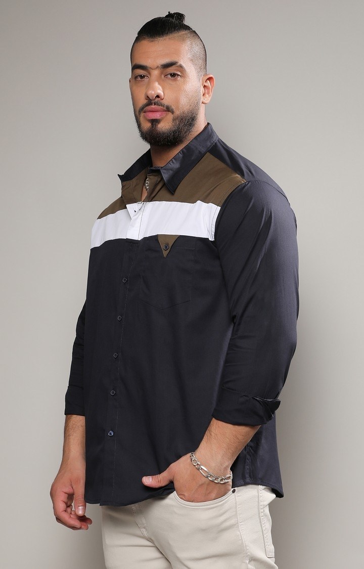 Men's Blue Colourblock Casual Shirts