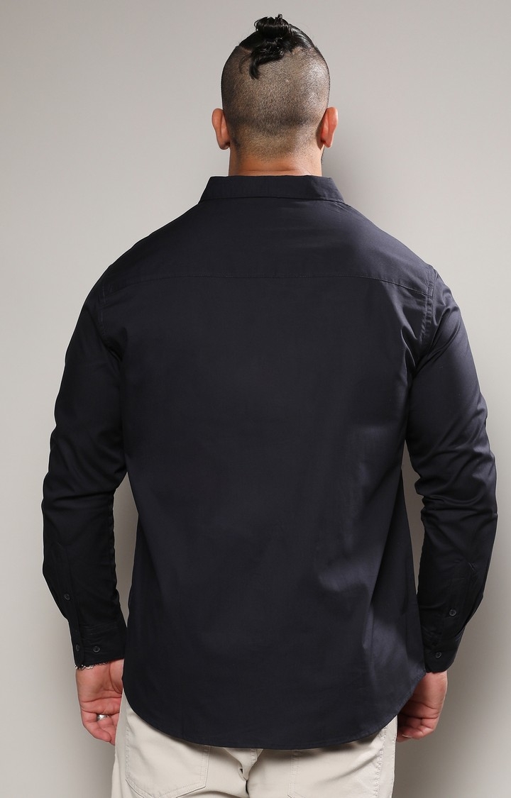 Men's Navy Blue & Olive Green Contrast Panel Shirt