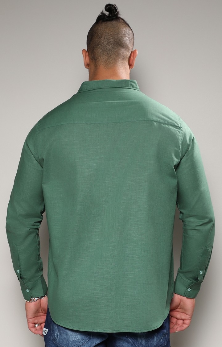 Men's Fern Green Basic Button-Up Shirt