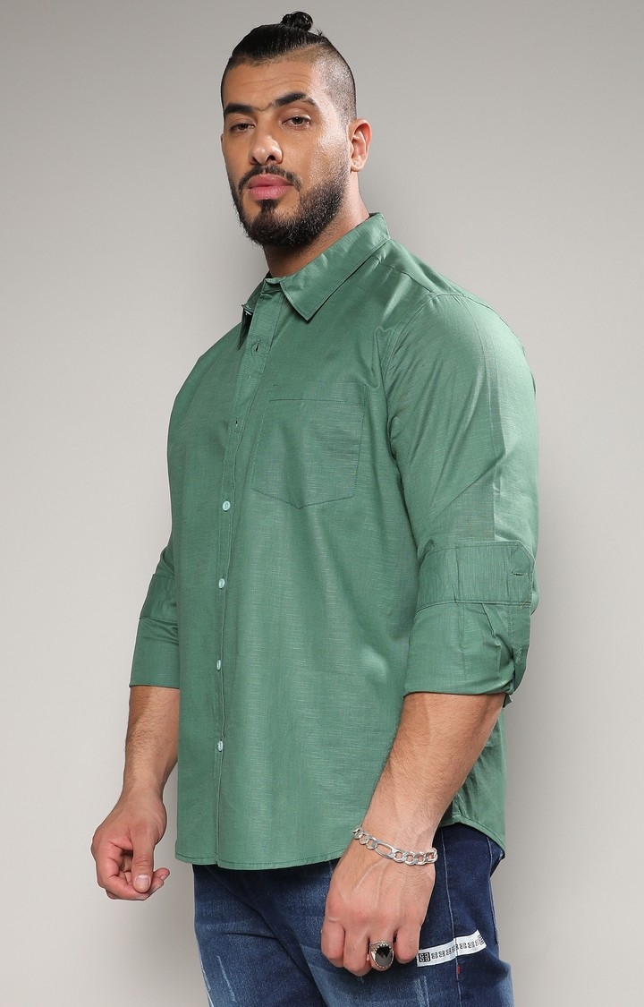 Men's Fern Green Basic Button-Up Shirt