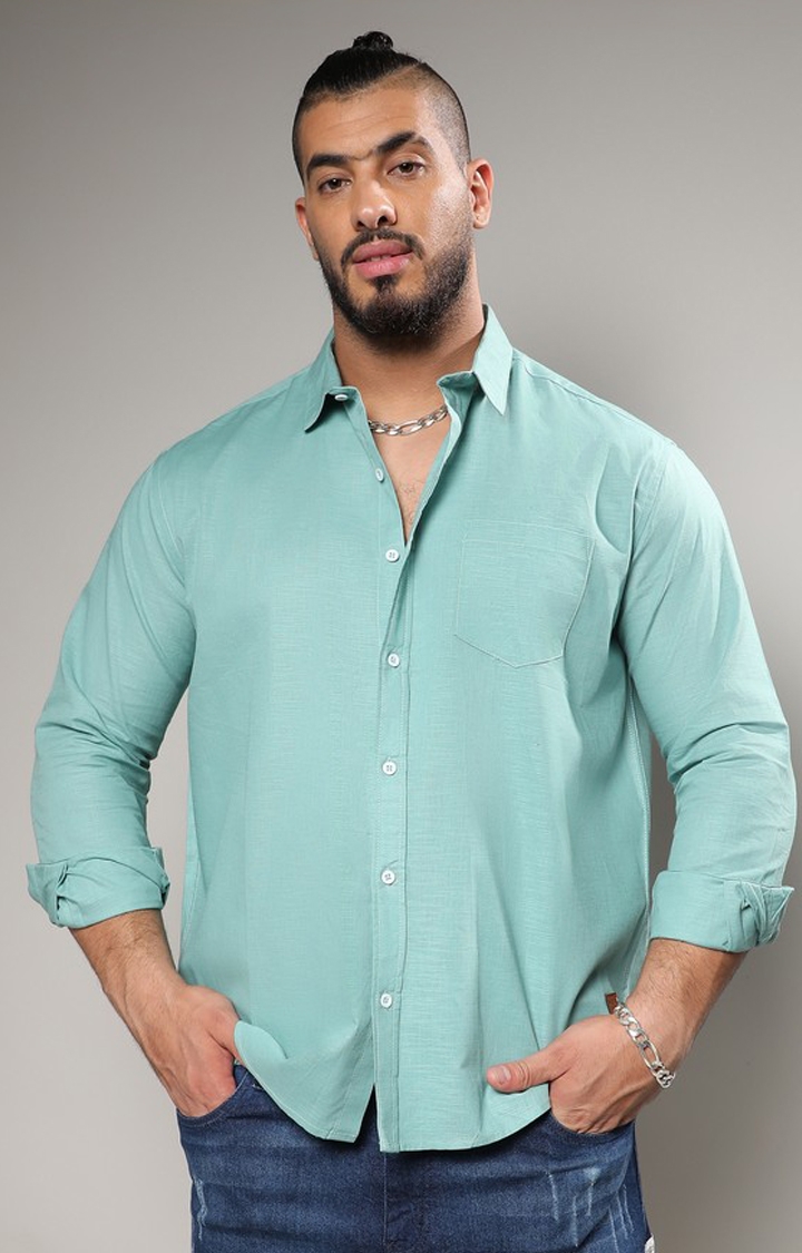Men's Mint Green Basic Button-Up Shirt