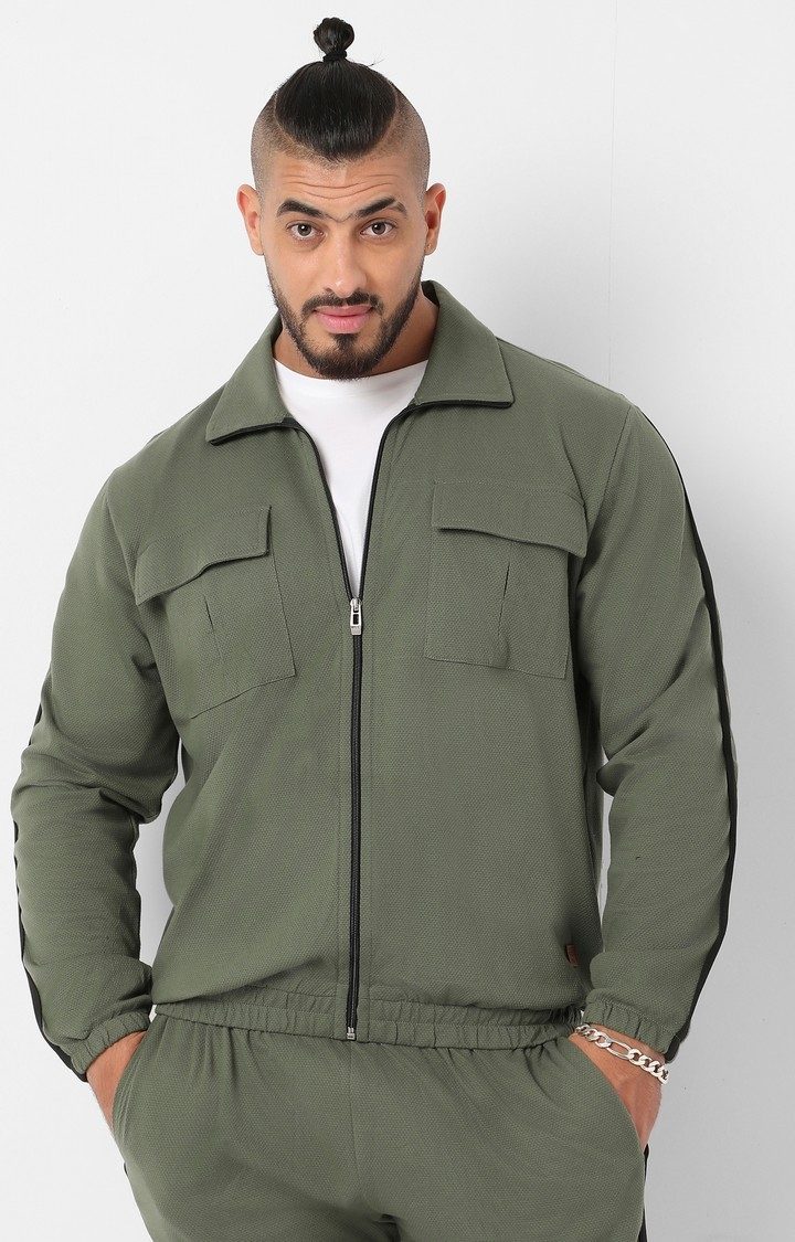 Men's Olive Green Solid Tracksuits