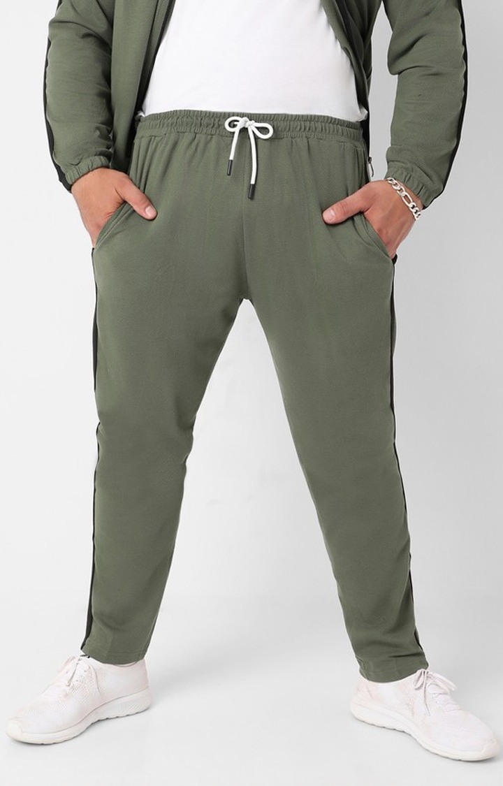 Men's Olive Green Solid Tracksuits