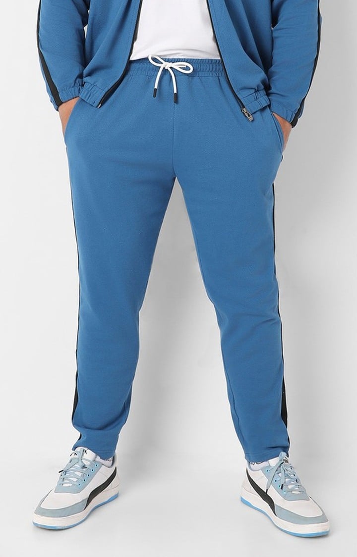 Men's Azure Blue Solid Tracksuits