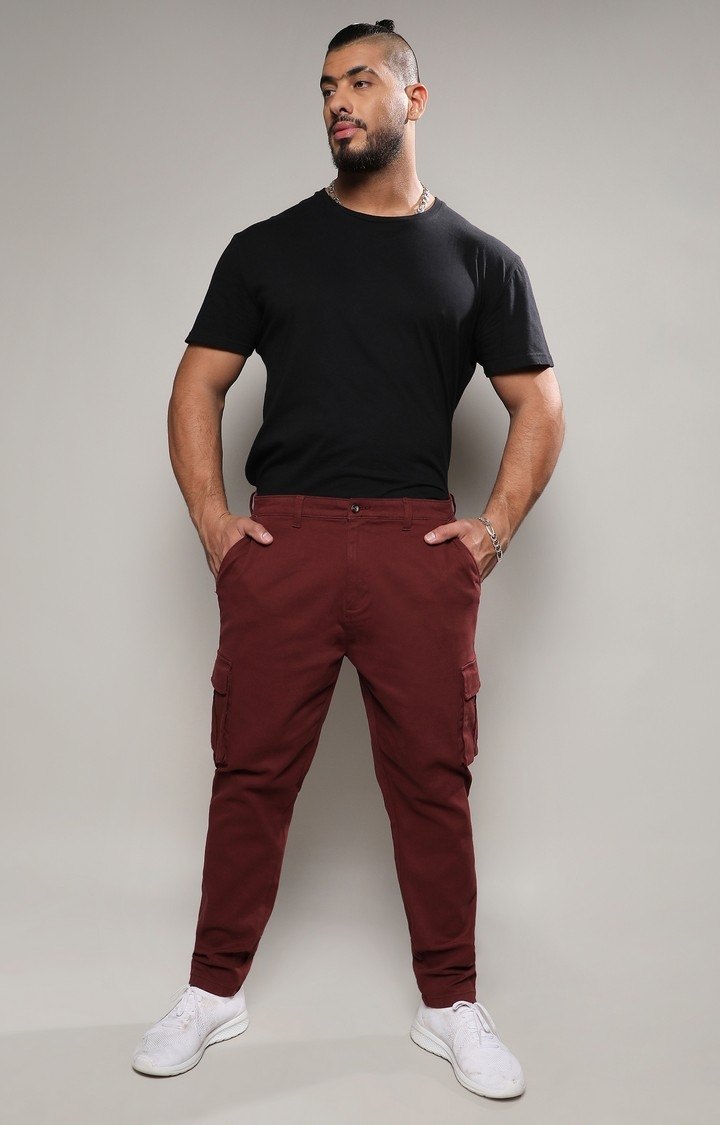 Men's Maroon Cargo Trousers