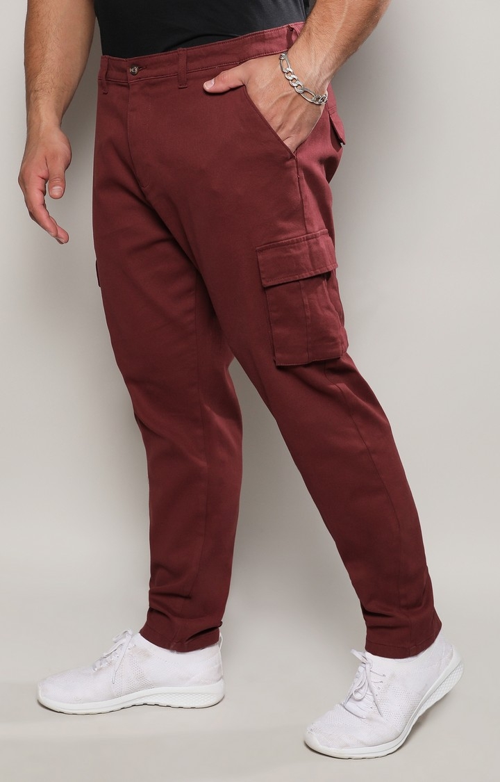 Men's Maroon Cargo Trousers