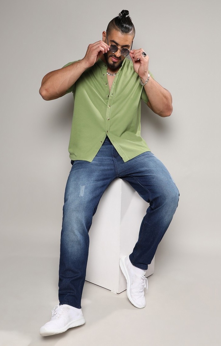 Men's Green Solid Casual Shirts