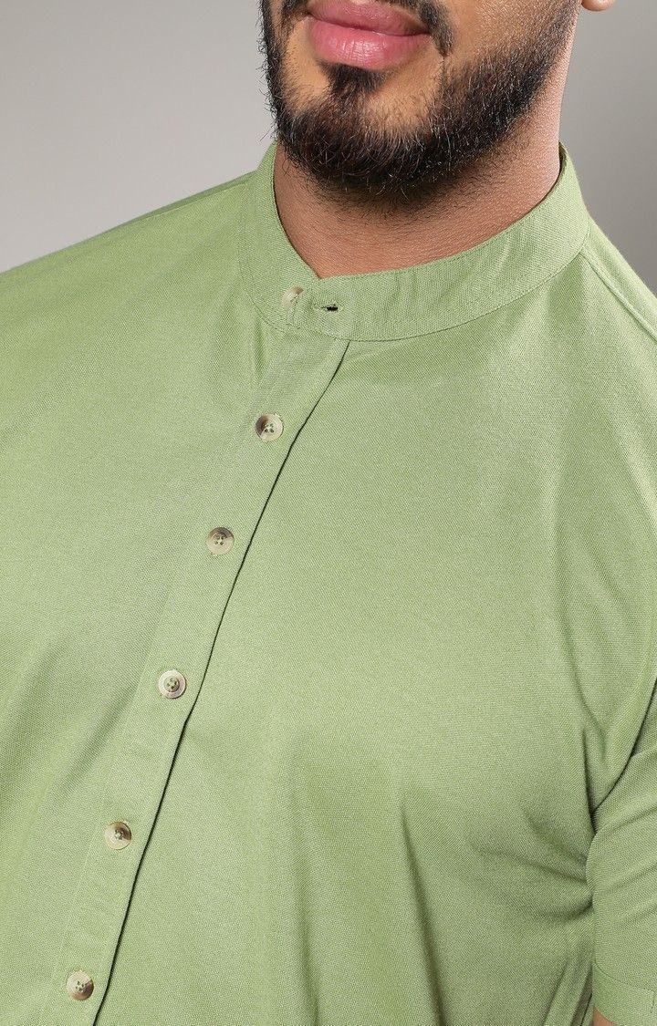 Men's Asparagus Green Basic Button-Up Shirt