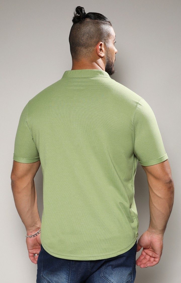 Men's Asparagus Green Basic Button-Up Shirt