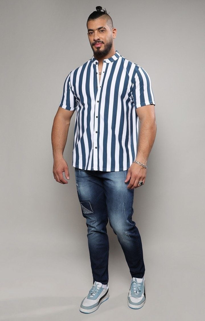 Men's White Striped Casual Shirts