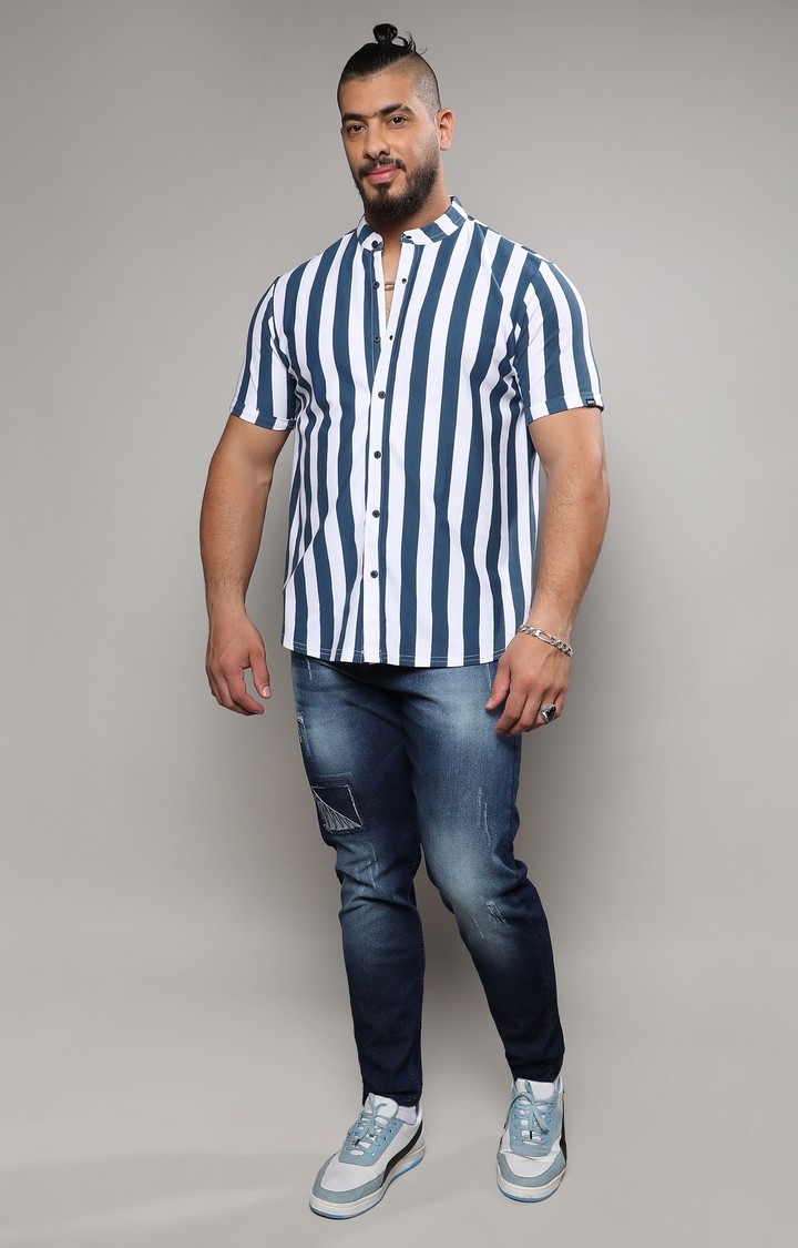 Men's Chalk White & Prussian Blue Bengal Striped Shirt