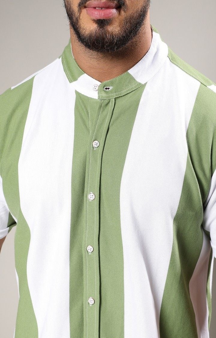 Men's Green Striped Casual Shirts