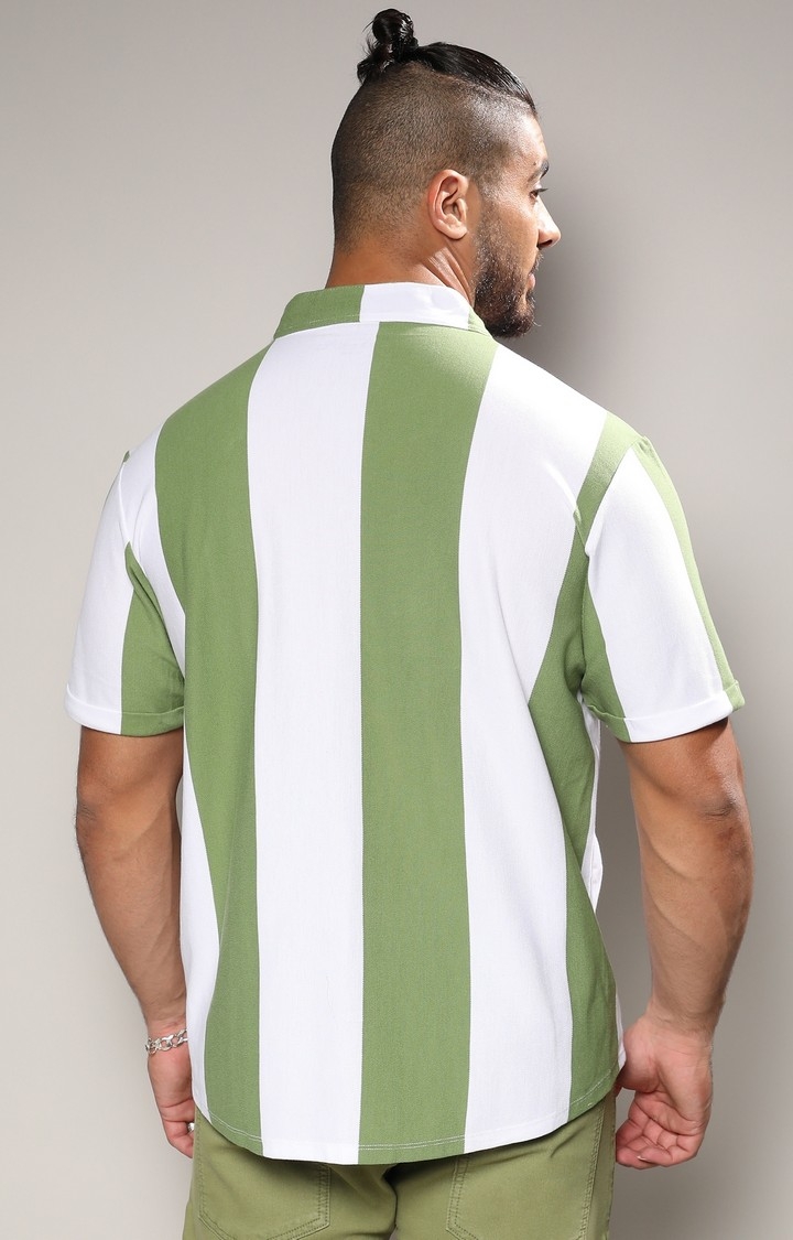 Men's Chalk White & Olive Green Bengal Striped Shirt