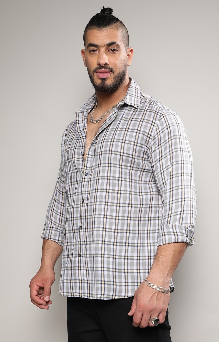 Men's Moon Grey Tartan Plaid Shirt