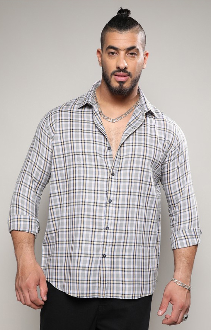Instafab Plus | Men's Moon Grey Tartan Plaid Shirt