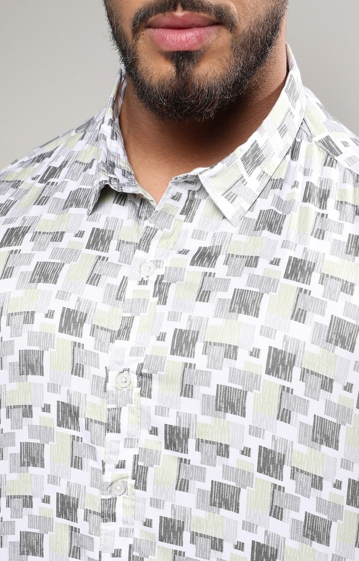 Men's Beige & Grey Abstract Geometric Shirt