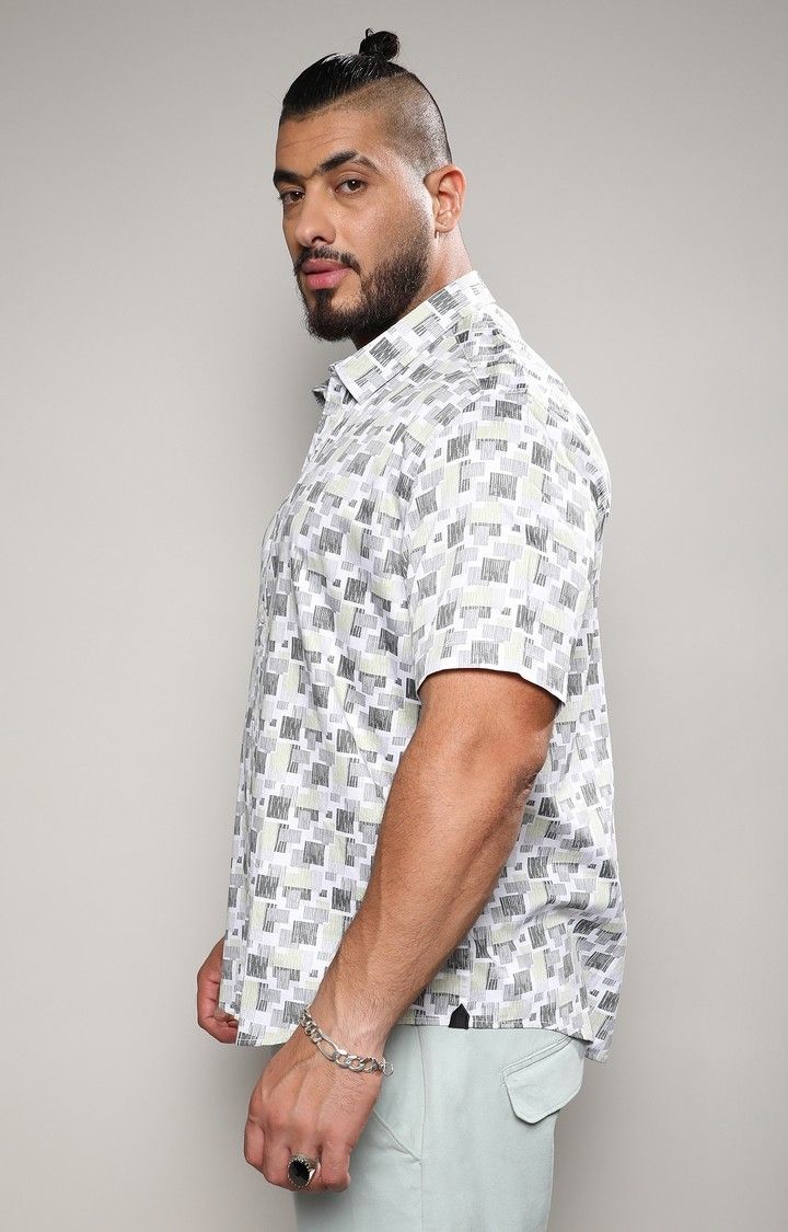 Men's Beige & Grey Abstract Geometric Shirt