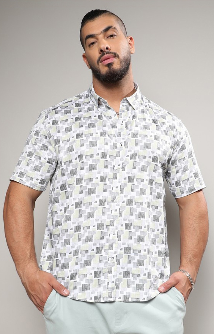 Instafab Plus | Men's Beige & Grey Abstract Geometric Shirt