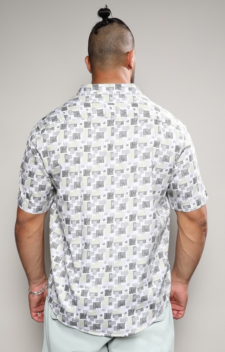 Men's Beige & Grey Abstract Geometric Shirt