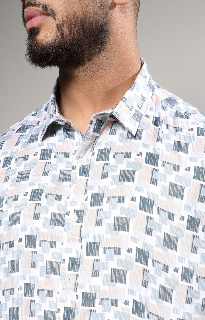 Men's Blue Abstract Geometric Shirt