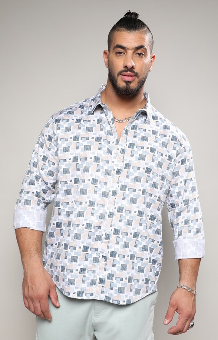 Men's Blue Abstract Geometric Shirt