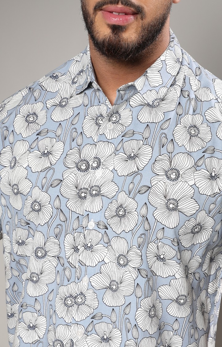 Men's Icy Blue Botanical Print Shirt