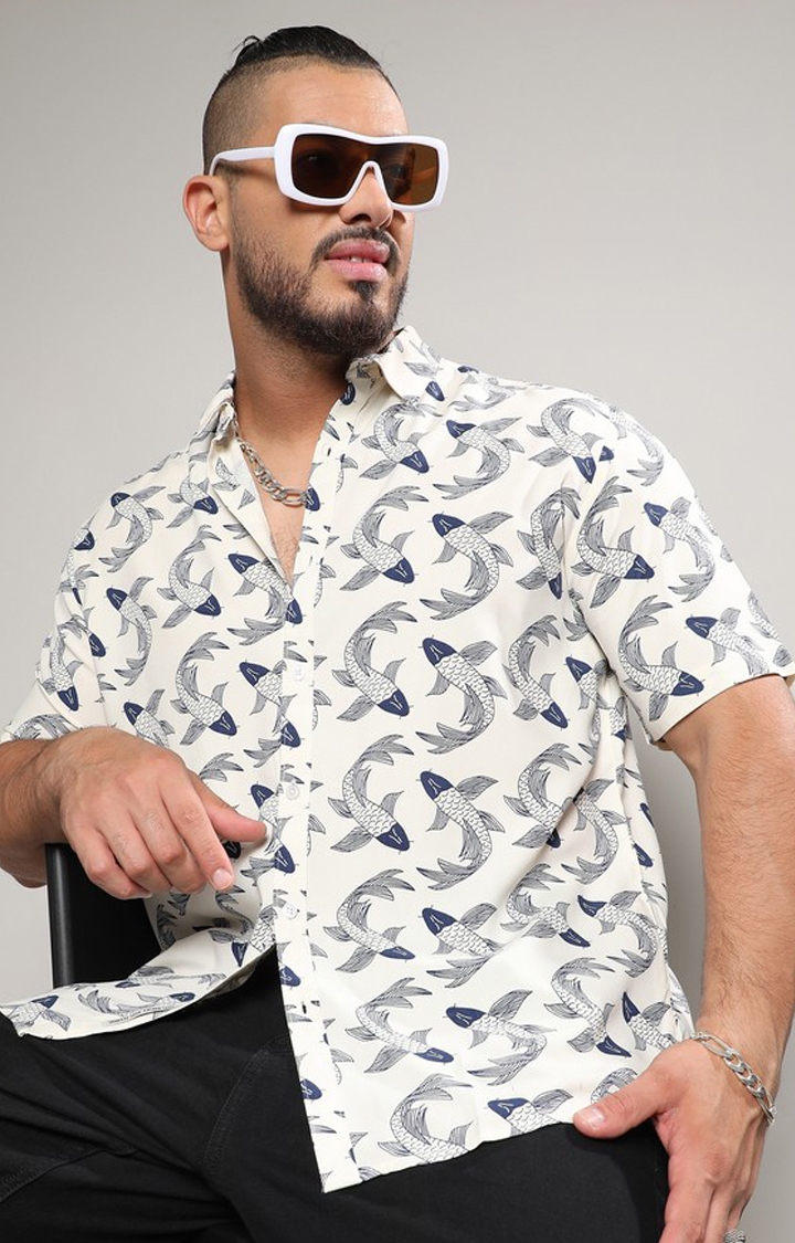 Men's Fish Print Button Up Shirt