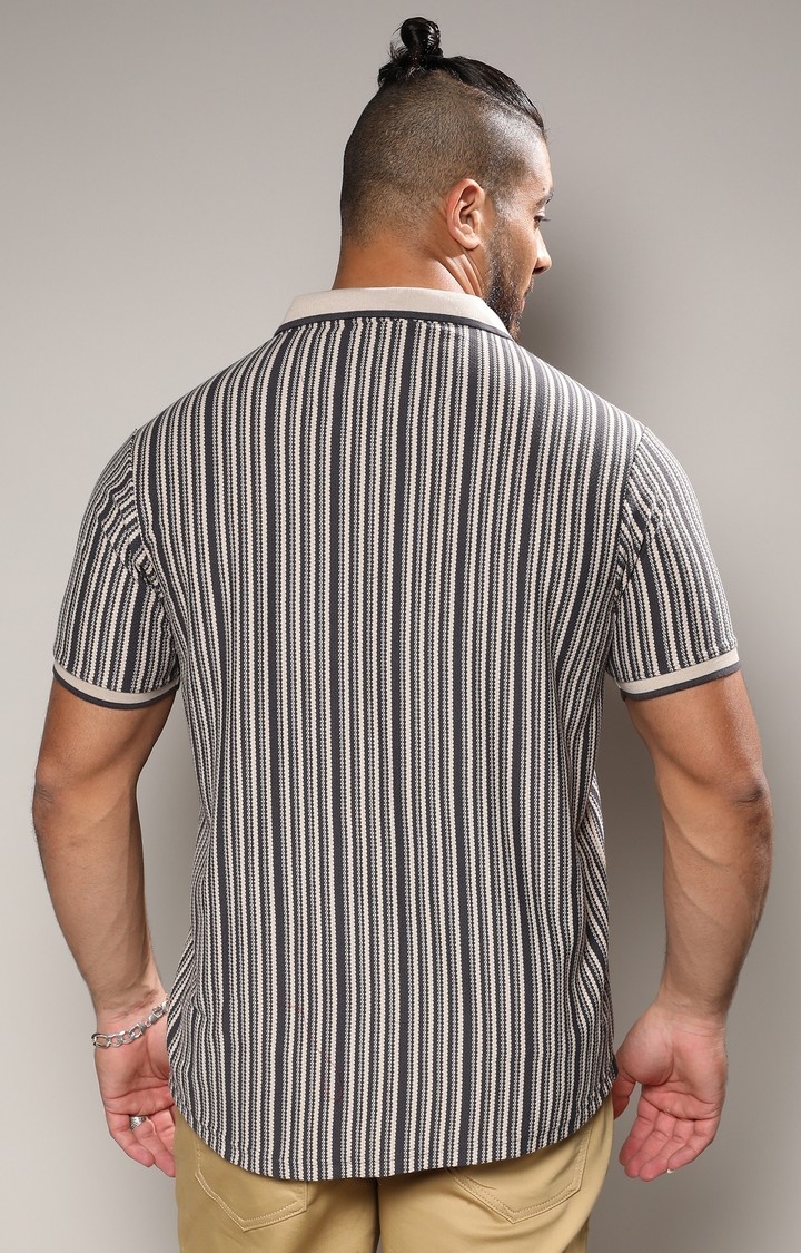Men's Light Grey & Navy Blue Contrast Knitted Shirt