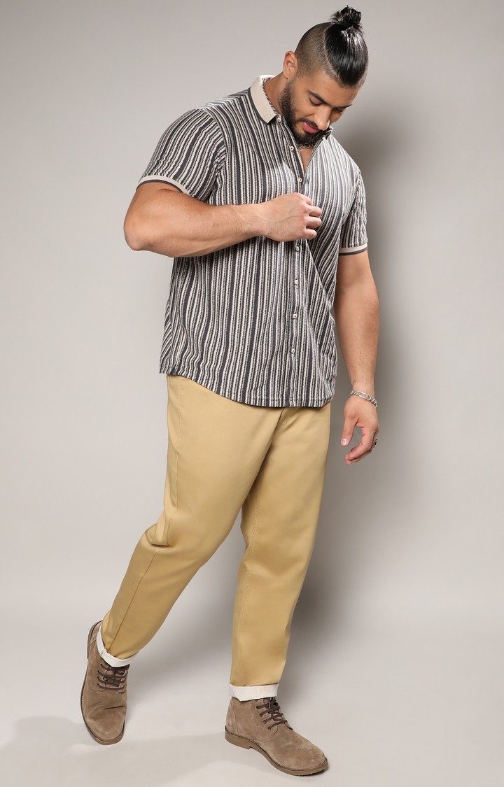 Men's Grey Textured Casual Shirts