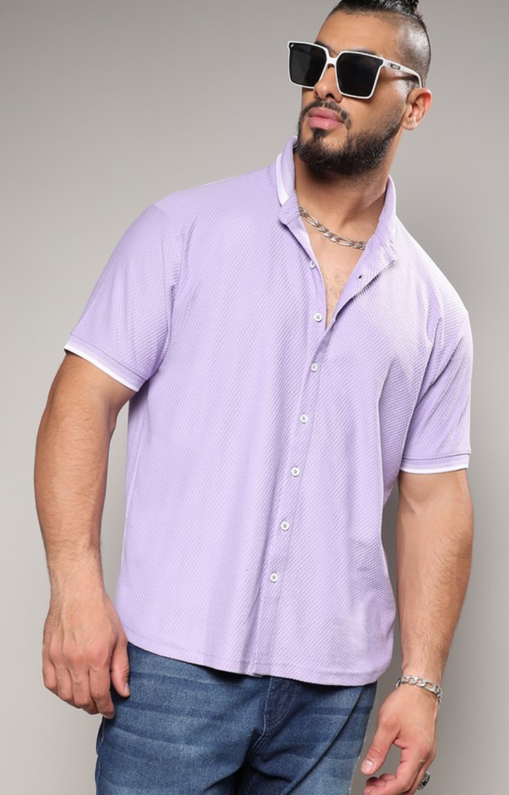 Instafab Plus | Men's Lavender Contrast Hem Shirt