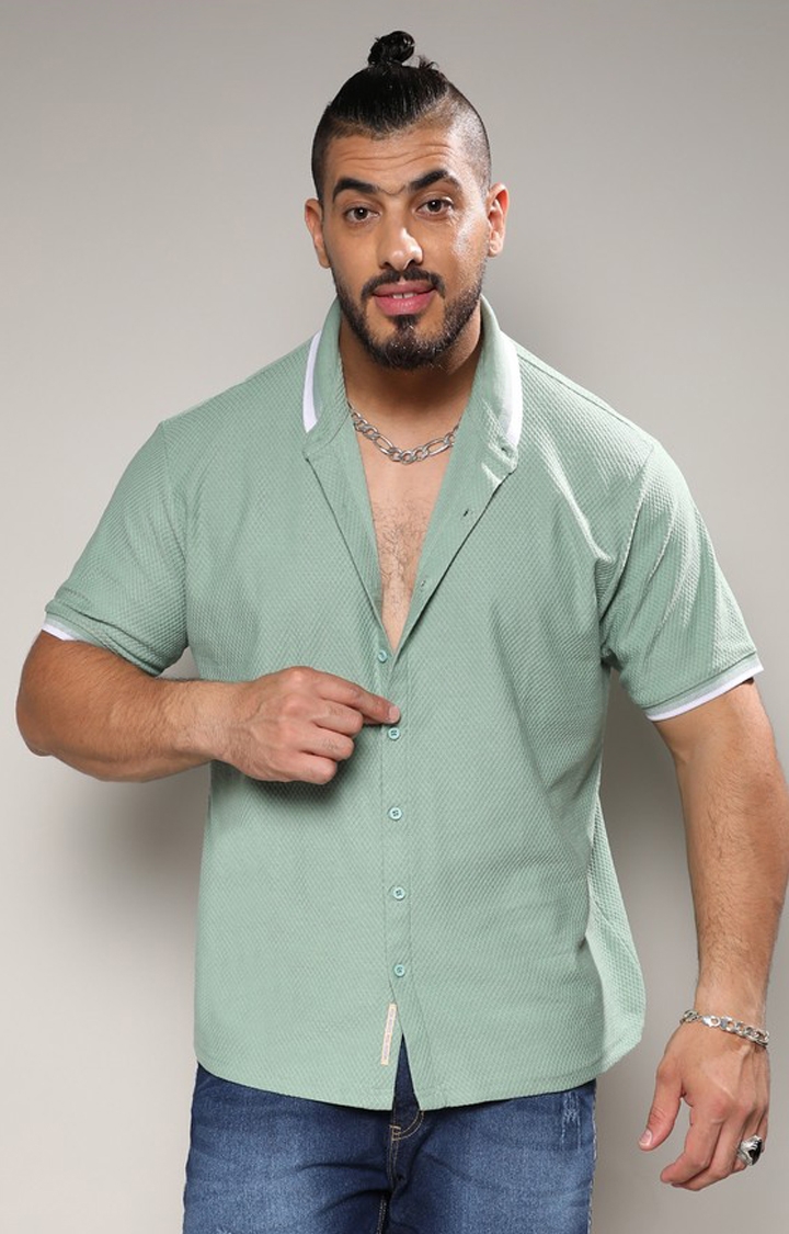 Instafab Plus | Men's Sage Green Contrast Hem Shirt