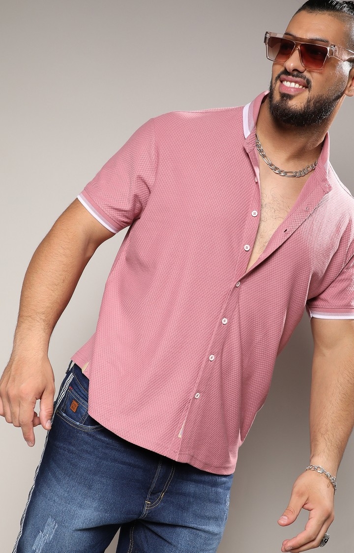 Men's Coral Pink Honeycomb Knit Shirt