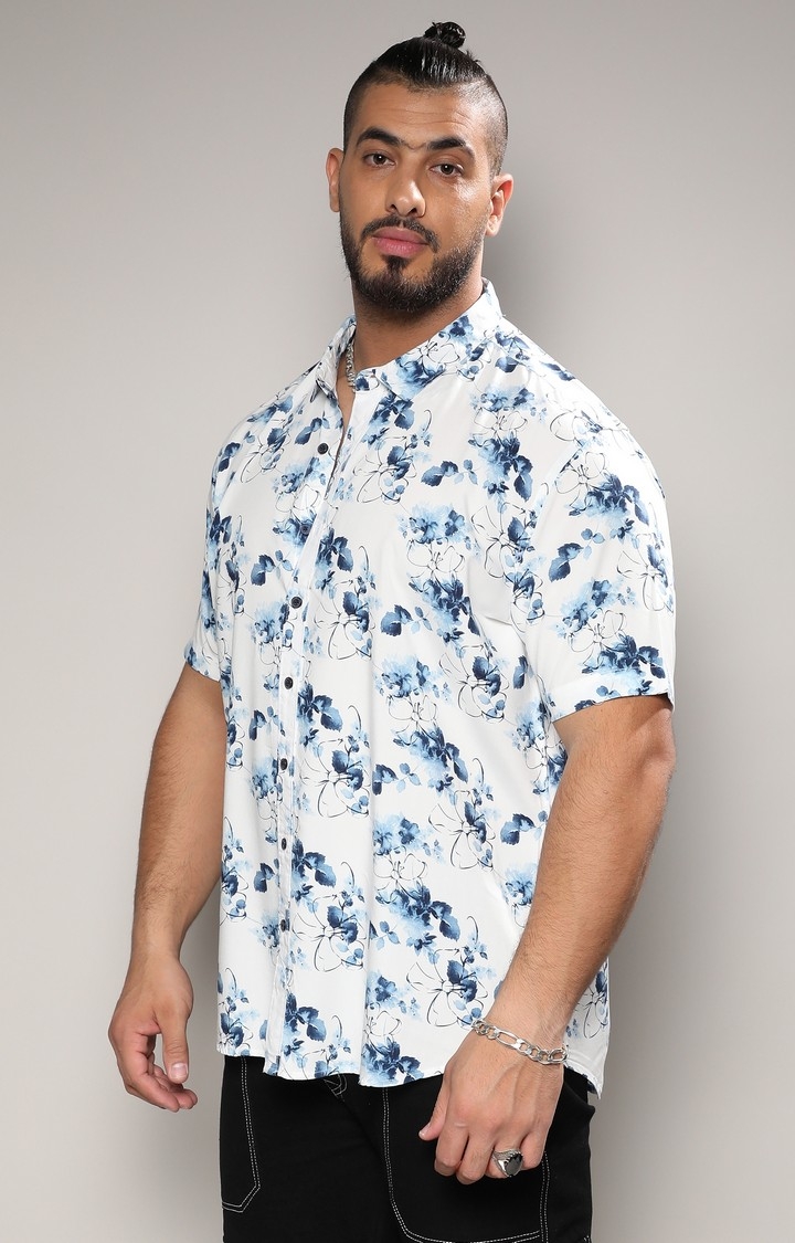 Men's Blue & White Botanical Strokes Shirt