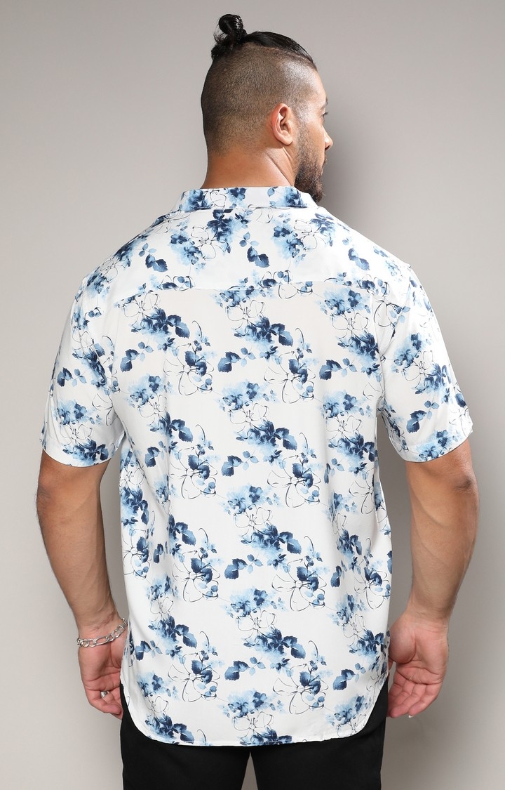 Men's Blue & White Botanical Strokes Shirt