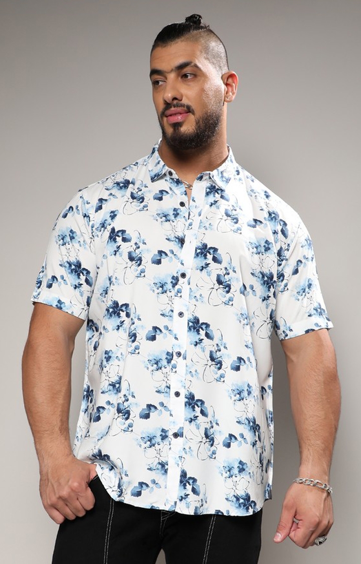 Instafab Plus | Men's Blue & White Botanical Strokes Shirt