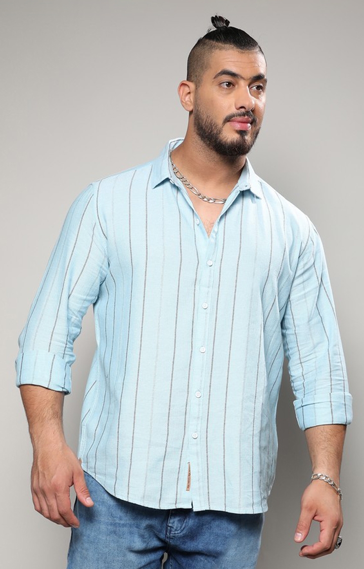 Men's Light Blue Contrast Pinstriped Shirt