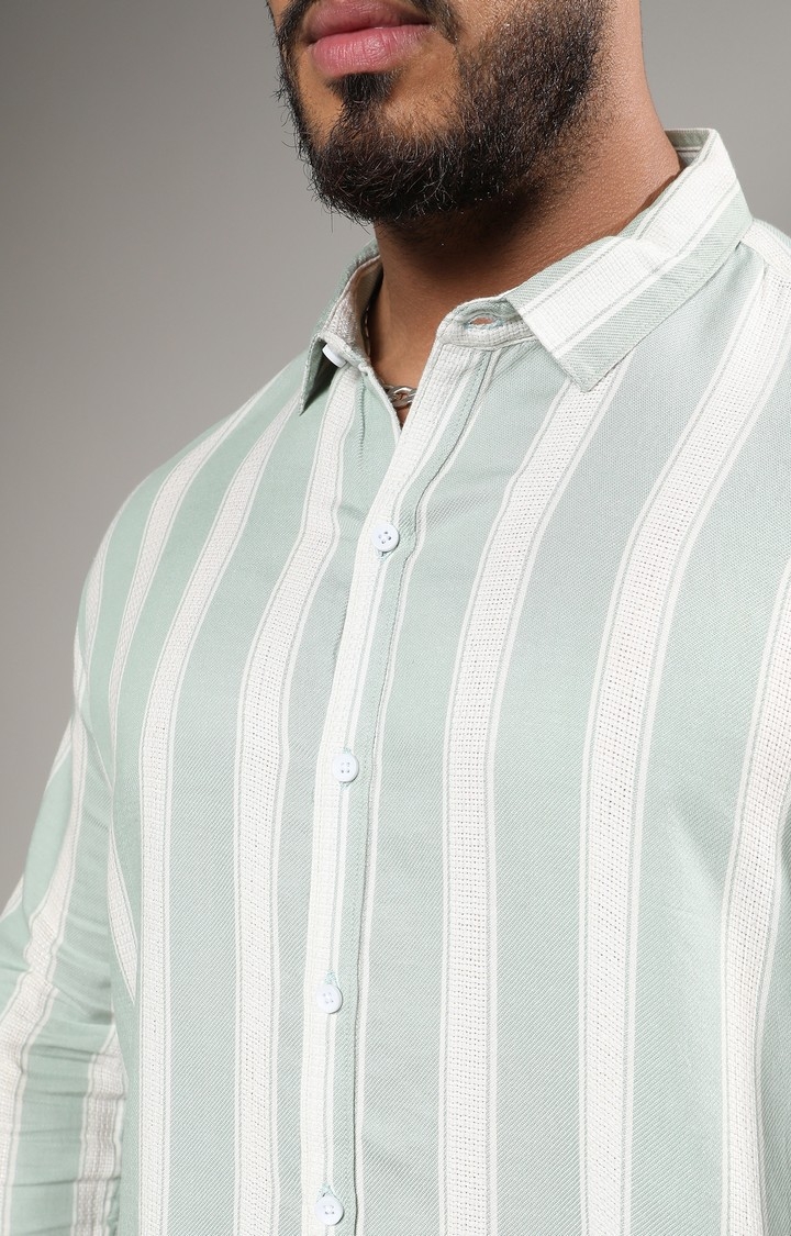 Men's Green Striped Casual Shirts