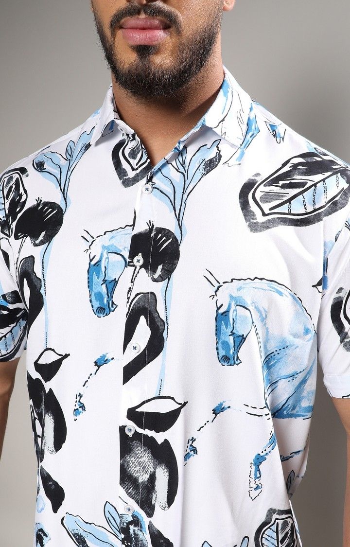 Men's Black & Blue Foliage Horse Shirt