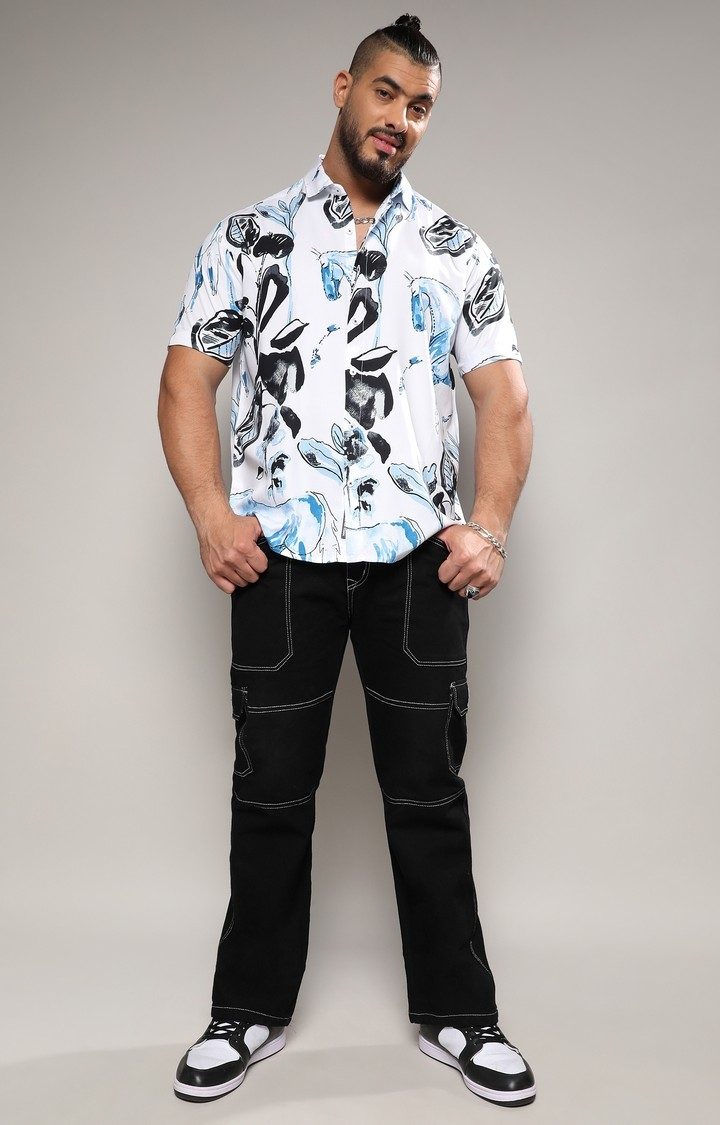 Men's Black & Blue Foliage Horse Shirt