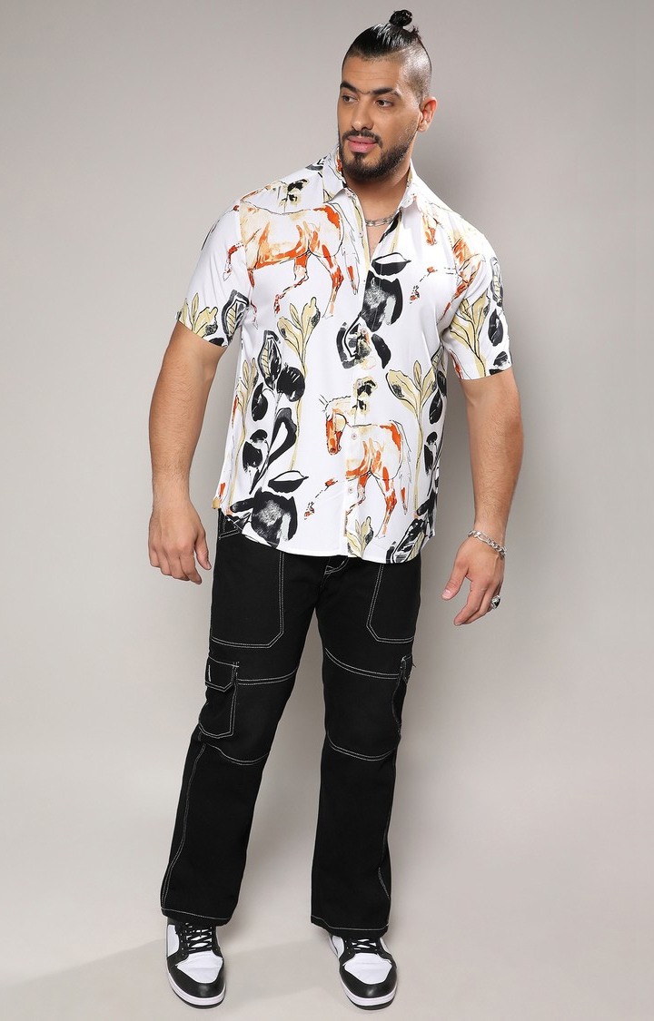 Men's White Printed Casual Shirts