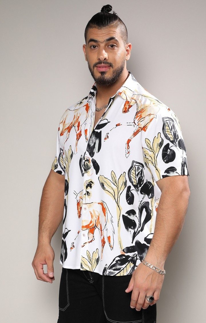 Men's White Printed Casual Shirts