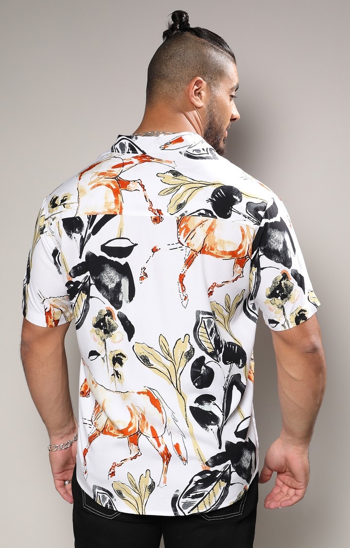 Men's White Printed Casual Shirts